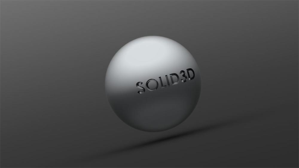 Polished sphere engraved with the SOLID3D logo, rendered in 3D