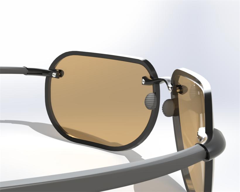 Second angle on the sunglasses render, showing the hinge and lens detail